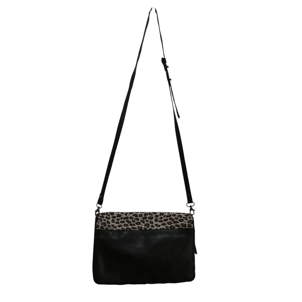 IL Duca Italian Leather Cheetah Print Calf Hair Convertible Crossbody Purse - Picture 3 of 11